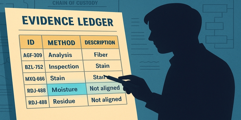 Stylized lab-report page highlighting the Method column and a glowing Moisture row, silhouette pointing with a stylus.