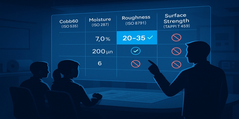 Stylized control room with floating spec matrix highlighting Cobb60 band and pass/fail indicators.