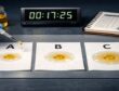 Three labeled paper samples on a test bench with pipette drops forming grease halos; digital timer and notebook visible.