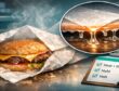 Stylized illustration of a hot sandwich partly unwrapped showing glossy wax transfer; inset magnifies the softened coating.