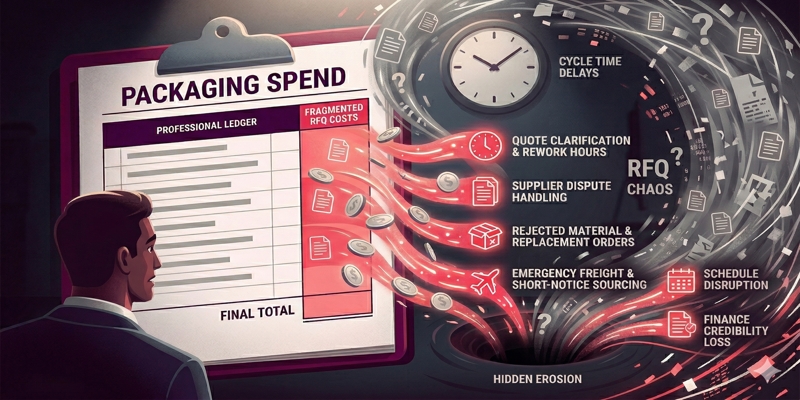 Stylized illustration showing generic coins being pulled into a massive gray RFQ chaos vortex from a ledger, symbolizing decay.