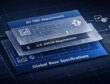 Layered pharma carton blueprint showing a global base spec with DSCSA and FMD regional compliance overlays.