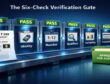 Stylized illustration of a TAPPI T 559 test sheet passing six labeled verification gates into an Approved folder.