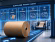 Kraft paper parent roll passing through a glowing supplier proof gate inside a modern paper converting factory.