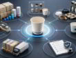 Central paper cup linked to seven operational nodes for demand, menu, compatibility, branding, supply, and governance.